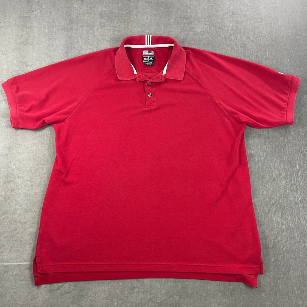 Adidas Mens XL Red Polo Shirt Climalite Stretch Short Sleeve Sporty
